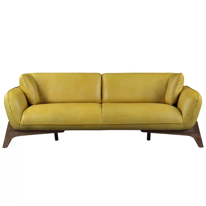 Solid Sheesham Wood & Leatherette Round Arm Sofa - Furnishiaa -  - 