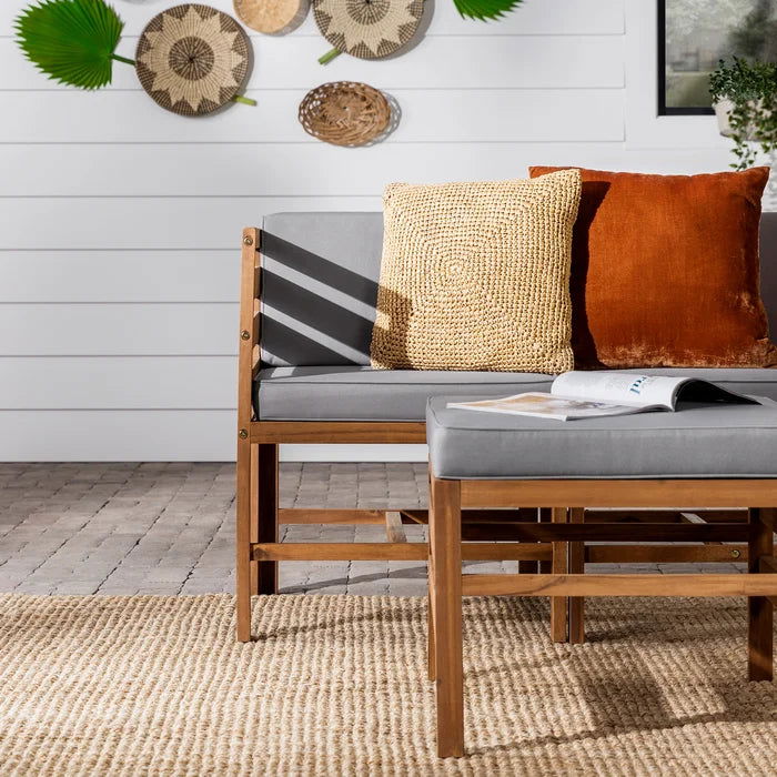 Solid Sheesham Wood Outdoor Patio Sofa with Cushions - Furnishiaa -  - 