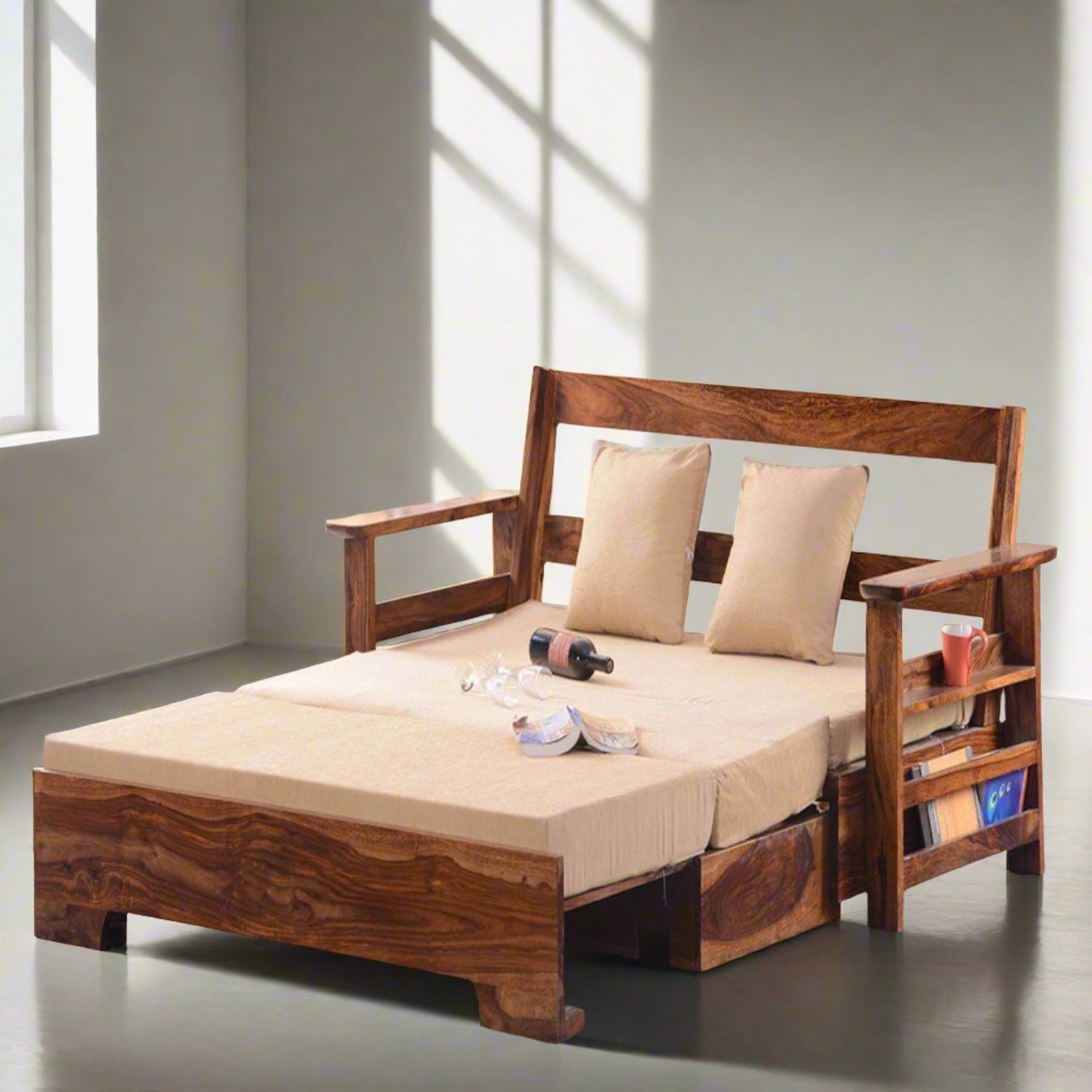 Solid Sheesham Wood Sofa cum Bed - Furnishiaa -  - 