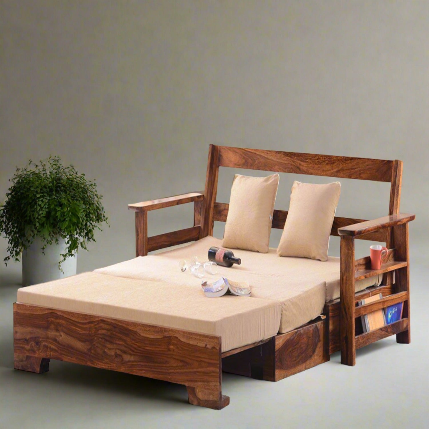 Solid Sheesham Wood Sofa cum Bed - Furnishiaa -  - 