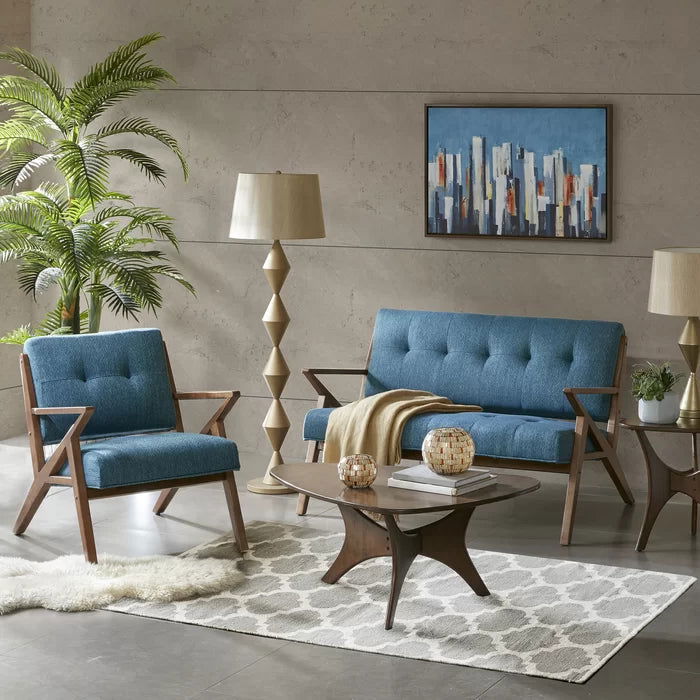 Solid Sheesham Wood Square Arm Loveseat For Living Room - Furnishiaa -  - 