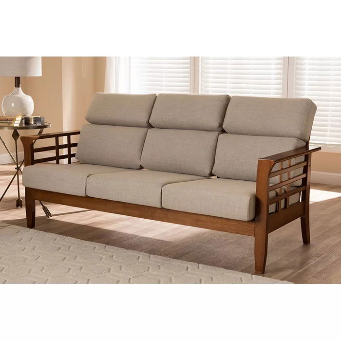 Solid Sheesham Wood Square Arm Sofa, Light Walnut - Furnishiaa -  - 