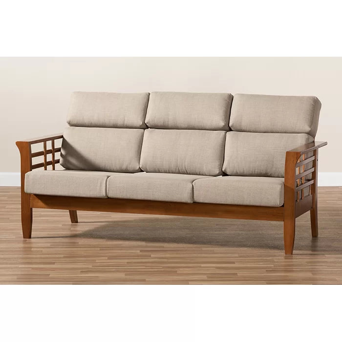 Solid Sheesham Wood Square Arm Sofa, Light Walnut - Furnishiaa -  - 