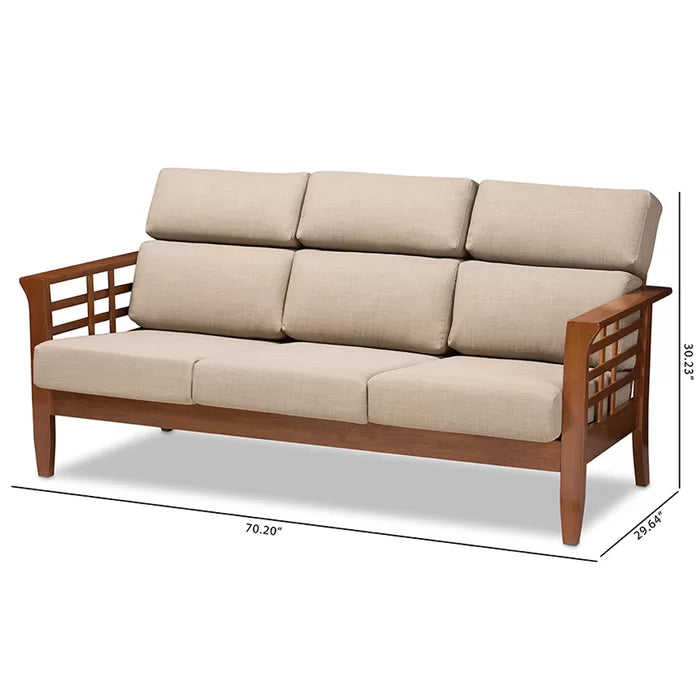 Solid Sheesham Wood Square Arm Sofa, Light Walnut - Furnishiaa -  - 