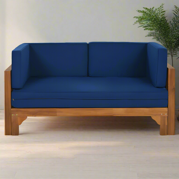 Solid Sheesham Wood Square Arm Sofa, Light Walnut - Furnishiaa -  - 