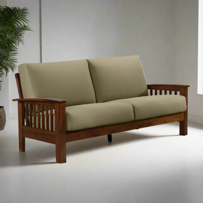 Solid Sheesham Wood Square Arm Sofa with Reversible Cushions - Furnishiaa -  - 