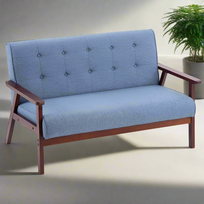 Solid Sheesham Wood Upholstered Sofa (Blue) - Furnishiaa -  - 