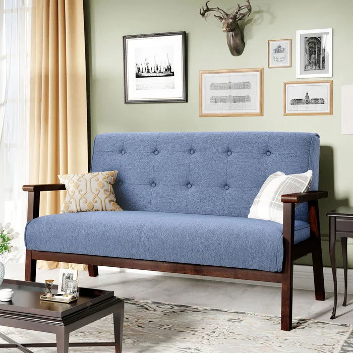 Solid Sheesham Wood Upholstered Sofa (Blue) - Furnishiaa -  - 