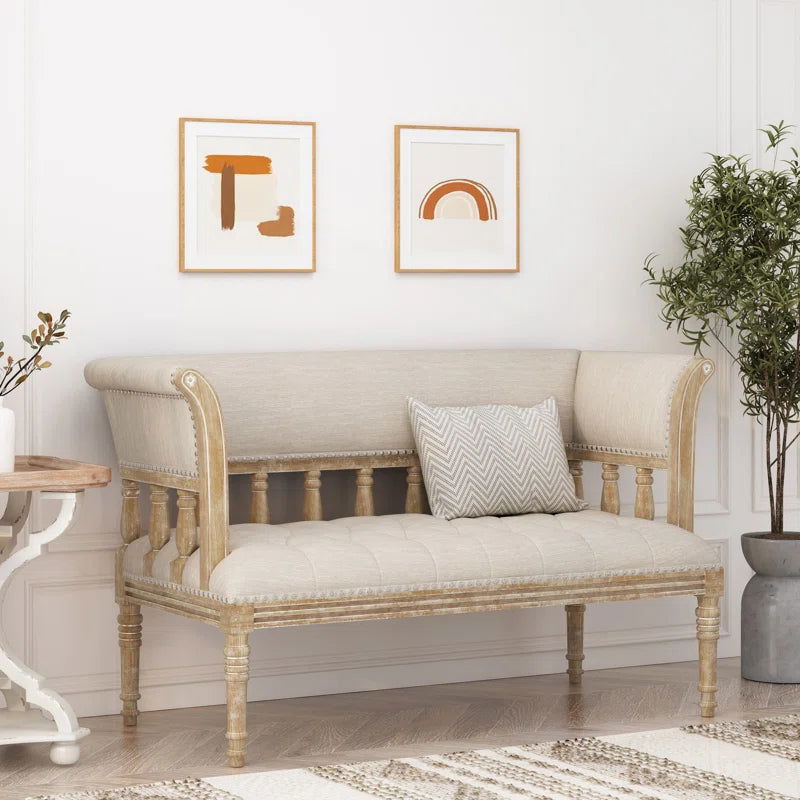 Solid Sheesham Wood Vintage Charm Upholstered Love Seat - Furnishiaa -  - 