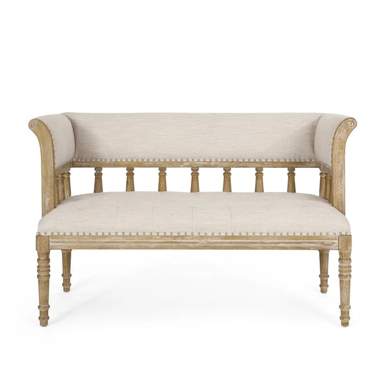 Solid Sheesham Wood Vintage Charm Upholstered Love Seat - Furnishiaa -  - 