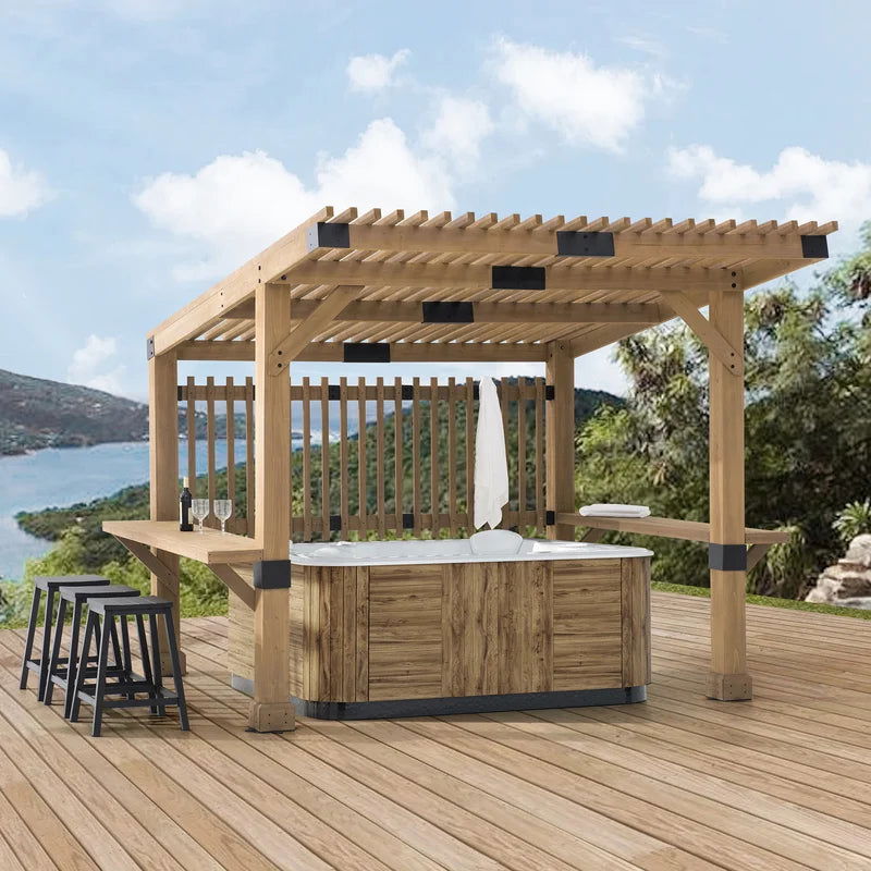 Solid Wood 10 ft. x 11 ft. Canadian Pine Wood Pergola - Furnishiaa -  - 
