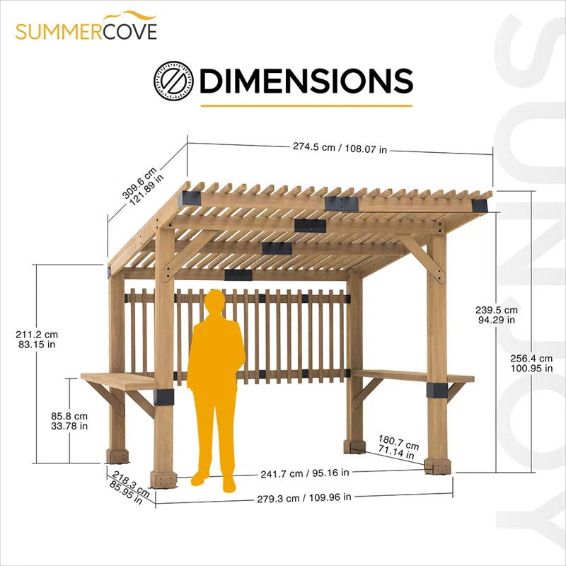 Solid Wood 10 ft. x 11 ft. Canadian Pine Wood Pergola - Furnishiaa -  - 