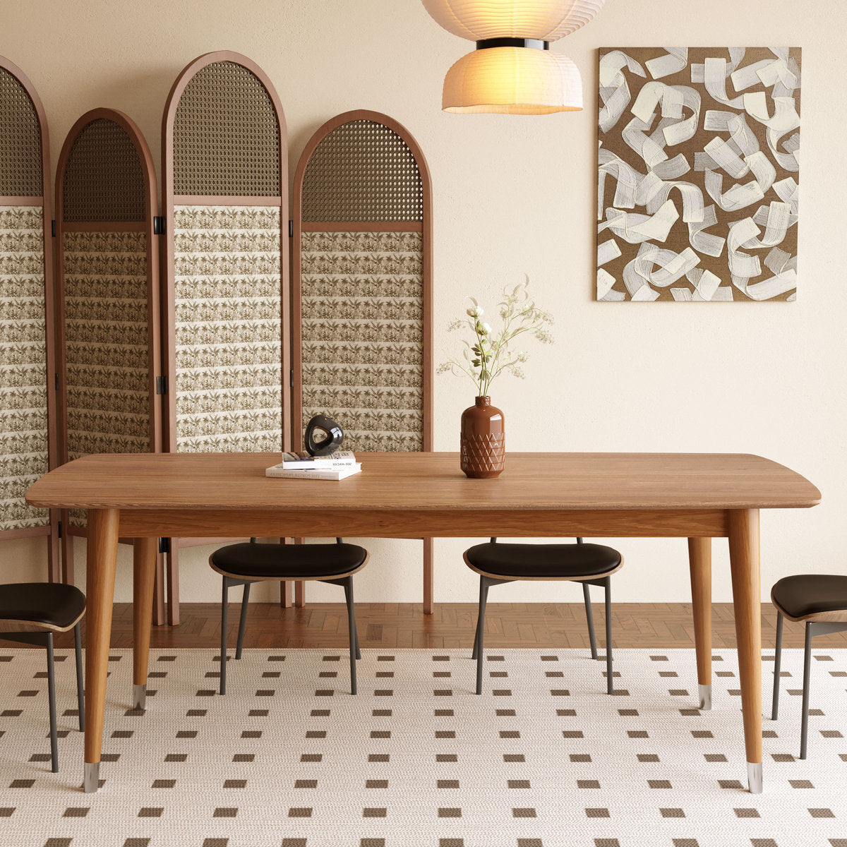 Furnishiaa Rectangular Dining Table with Solid Ash Wood Frame