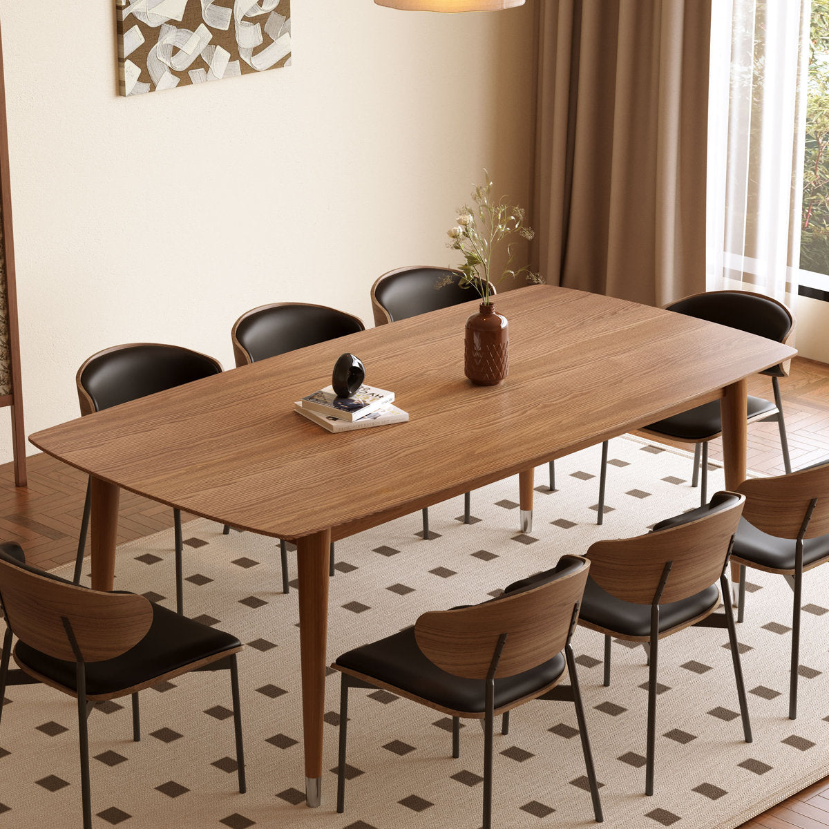 Furnishiaa Rectangular Dining Table with Solid Ash Wood Frame