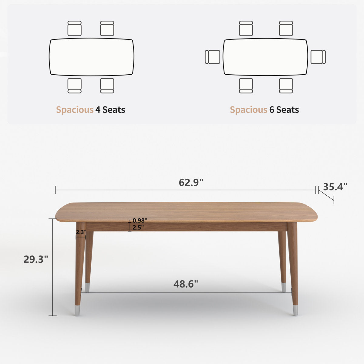 Furnishiaa Rectangular Dining Table with Solid Ash Wood Frame