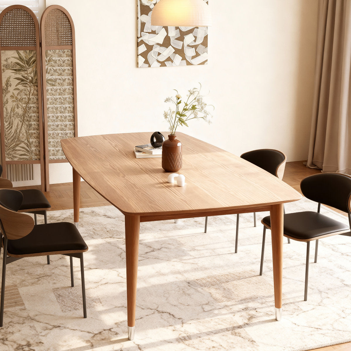 Furnishiaa Rectangular Dining Table with Solid Ash Wood Frame