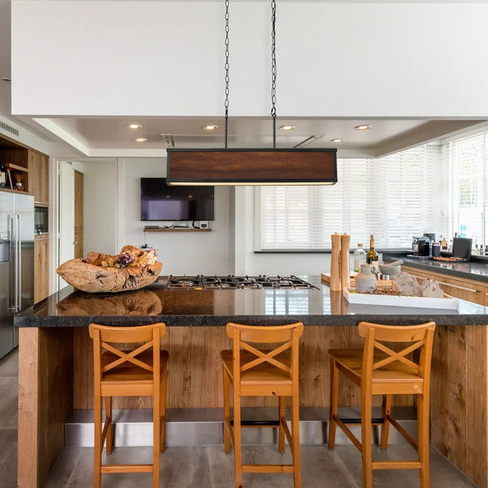 Solid Wood & Iron Linear LED Hanging Light - Furnishiaa -  - 