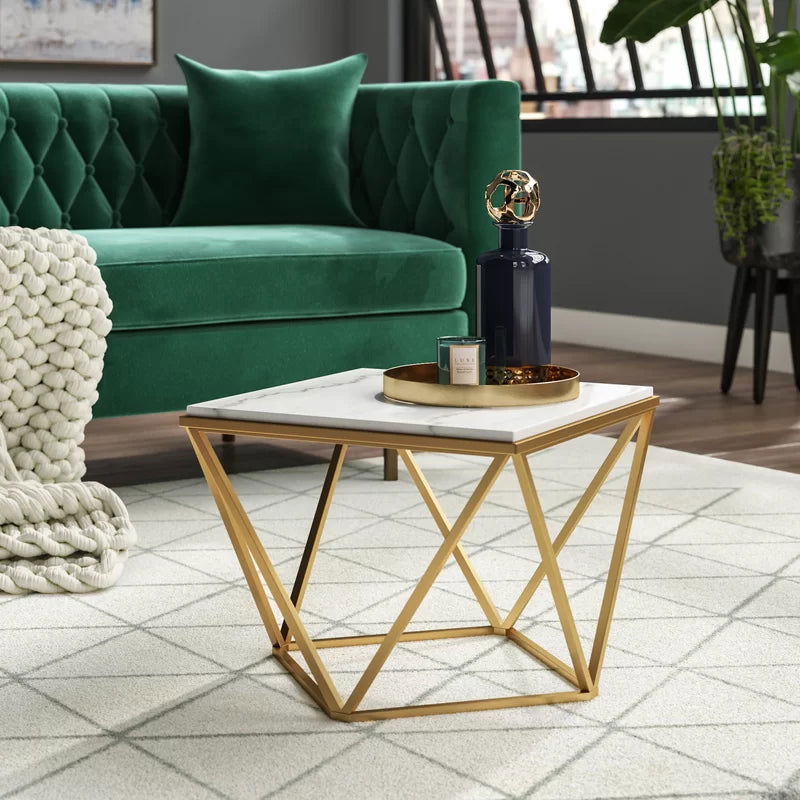 Solid Wood Top With Metal Gold Frame Coffee Table - Furnishiaa -  - 