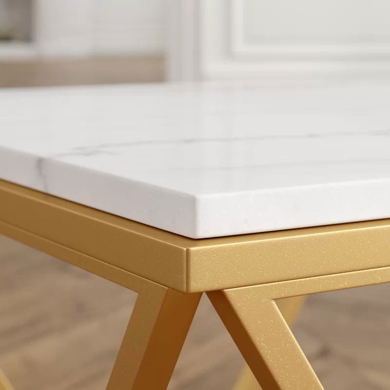 Solid Wood Top With Metal Gold Frame Coffee Table - Furnishiaa -  - 