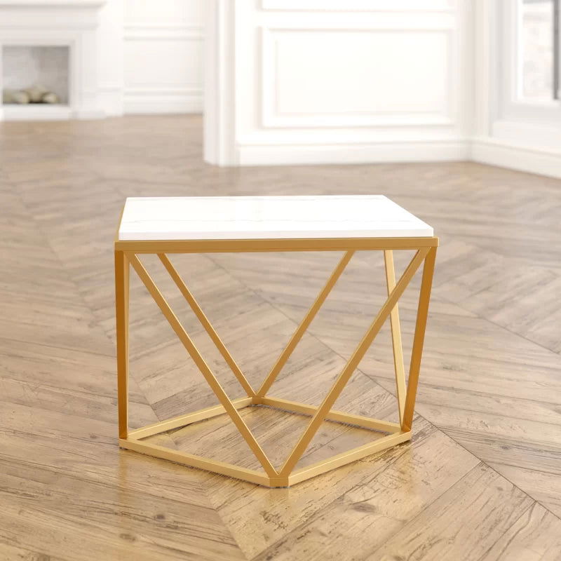 Solid Wood Top With Metal Gold Frame Coffee Table - Furnishiaa -  - 