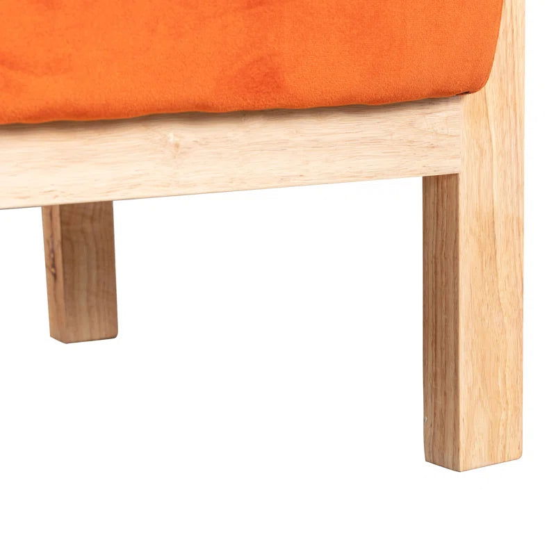 Solid Wood Upholstered Natural Cane 2 Seater Orange Sofa - Furnishiaa -  - 