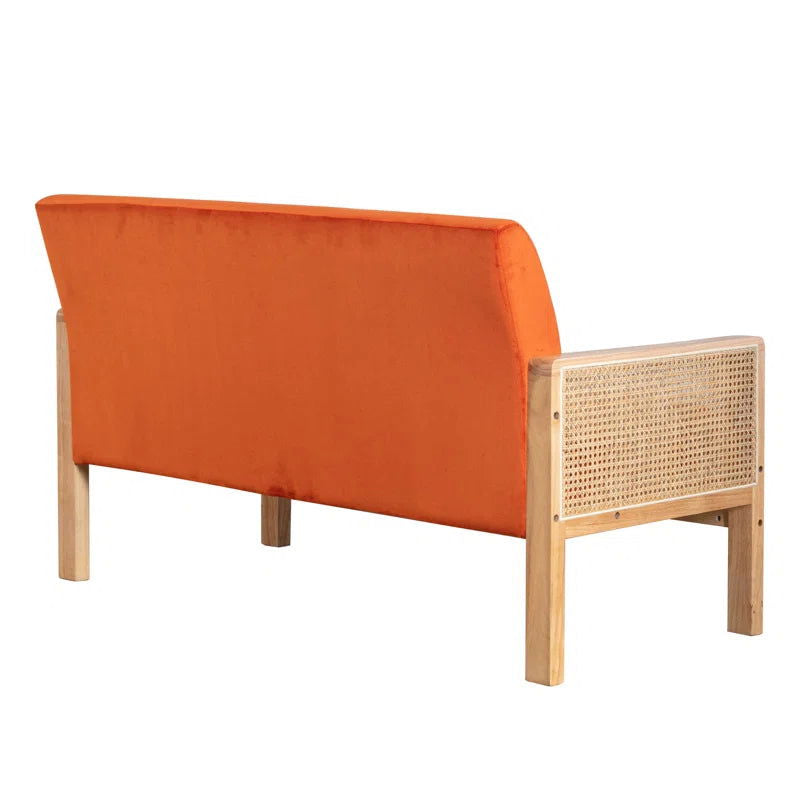Solid Wood Upholstered Natural Cane 2 Seater Orange Sofa - Furnishiaa -  - 