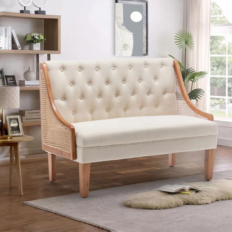 Solid Wood Upholstered Natural Cane 2 Seater Sofa - Furnishiaa -  - 