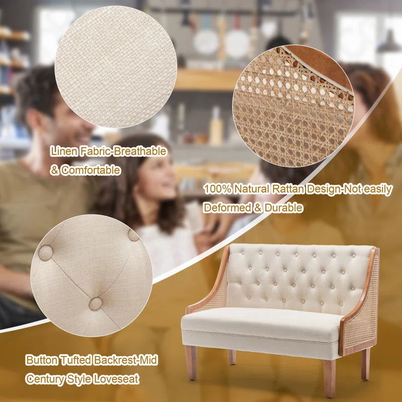 Solid Wood Upholstered Natural Cane 2 Seater Sofa - Furnishiaa -  - 