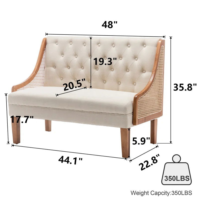 Solid Wood Upholstered Natural Cane 2 Seater Sofa - Furnishiaa -  - 