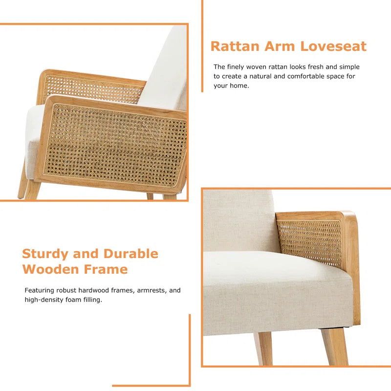 Solid Wood Upholstered Natural Cane 2 Seater Sofa - Furnishiaa -  - 