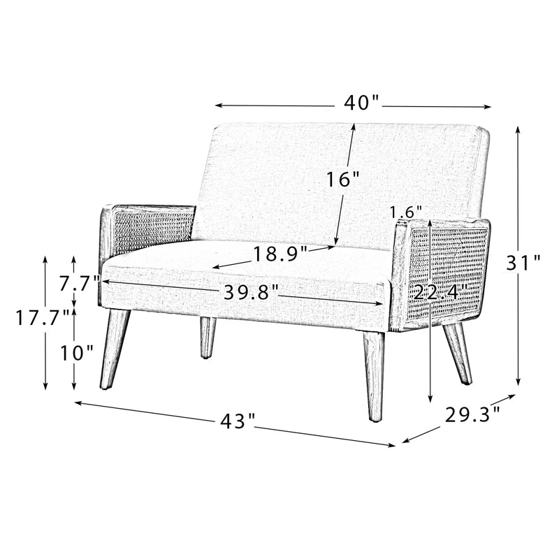 Solid Wood Upholstered Natural Cane 2 Seater Sofa - Furnishiaa -  - 