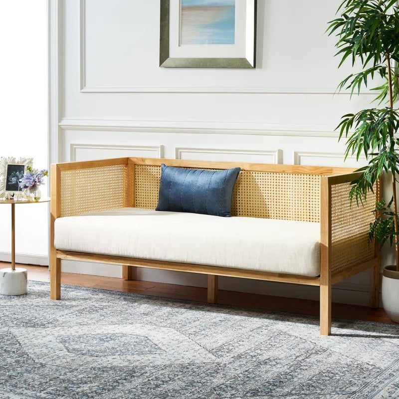Solid Wood Upholstered Natural Cane Sofa - Furnishiaa -  - 