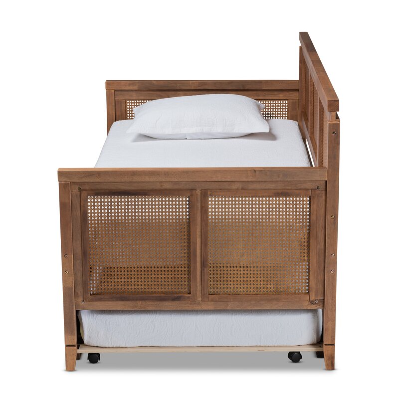 Solid Wood Upholstered Natural Cane Sofa Cum Bed - Furnishiaa -  - 