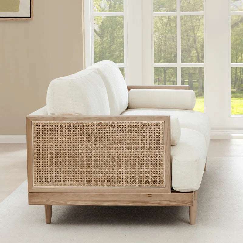 Solid Wood Upholstered Natural Cane Sofa Set - Furnishiaa -  - 