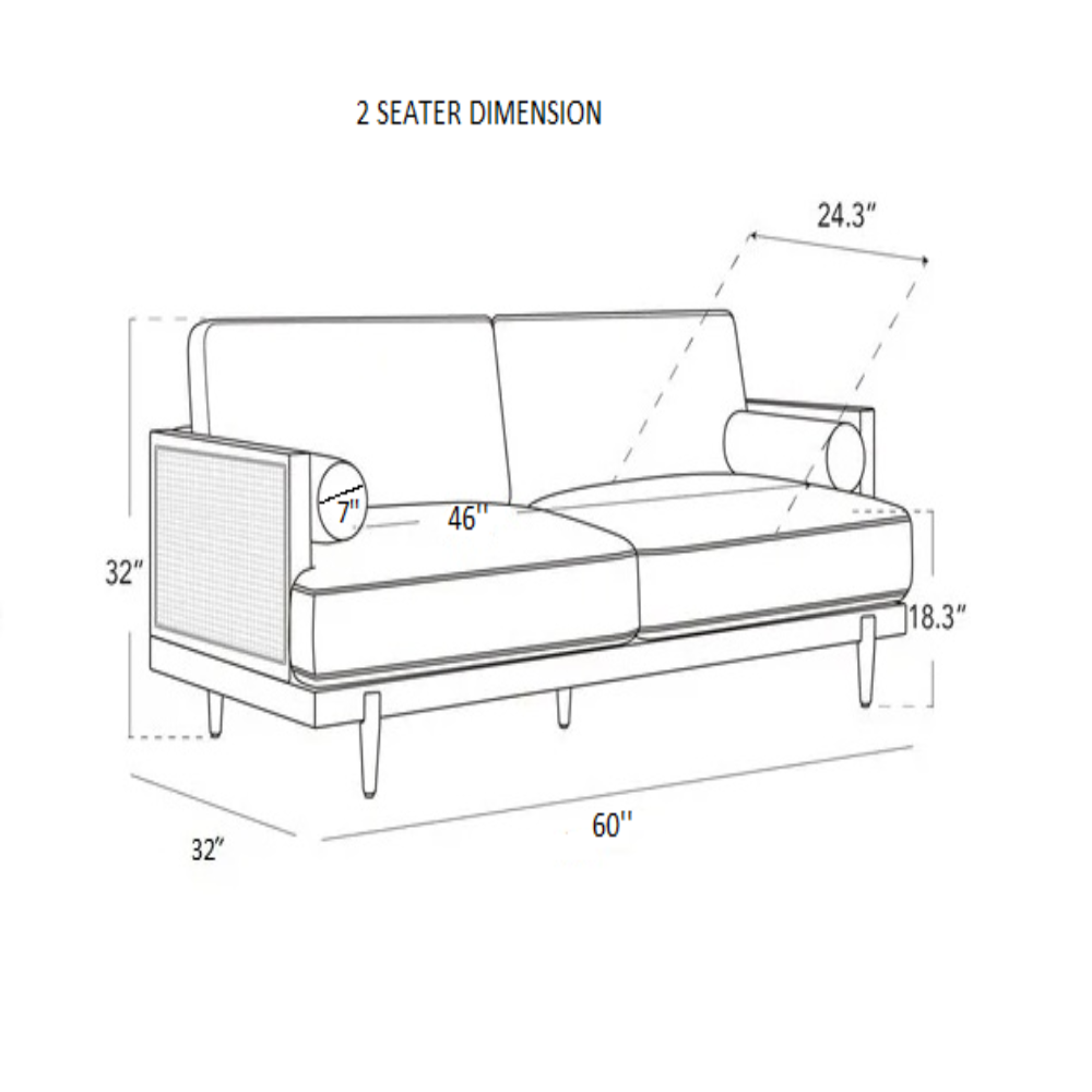 Solid Wood Upholstered Natural Cane Sofa Set - Furnishiaa -  - 