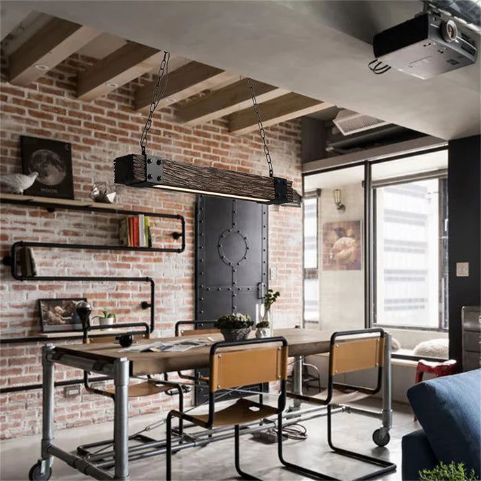 Solid Wood Vintage Square Linear LED Hanging Light - Furnishiaa -  - 
