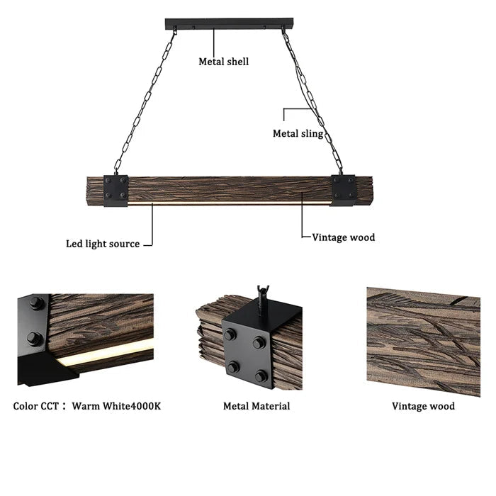 Solid Wood Vintage Square Linear LED Hanging Light - Furnishiaa -  - 