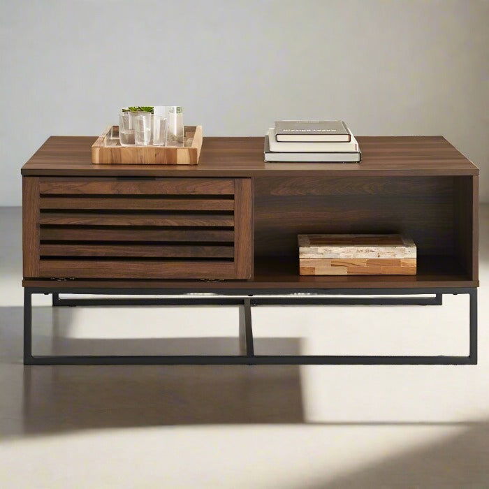 Solid Wooden & Iron Center Coffee Table for Home (Black) - Furnishiaa -  - 