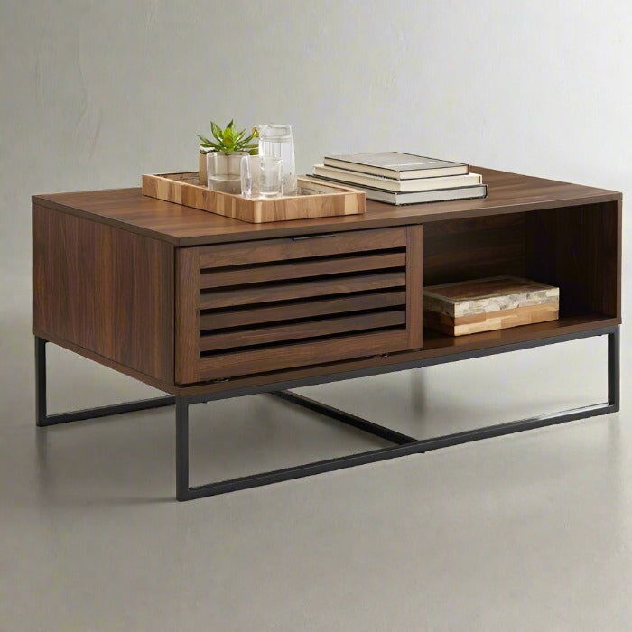 Solid Wooden & Iron Center Coffee Table for Home (Black) - Furnishiaa -  - 