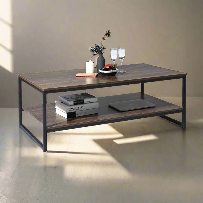 Solid Wooden & Iron Center Coffee Table for Home (Black) - Furnishiaa -  - 