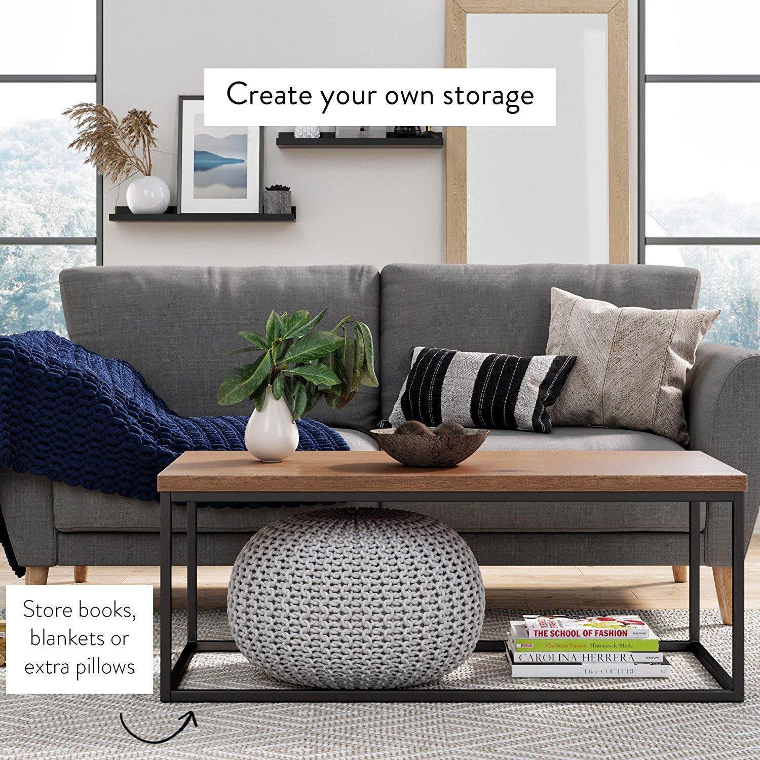 Solid Wooden & Iron Center Coffee Table for Home (Black) - Furnishiaa -  - 