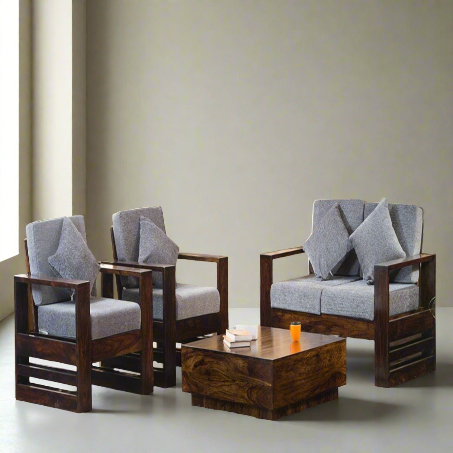 Solid sheesham Wood 4 Seater Sofa set - Furnishiaa -  - 