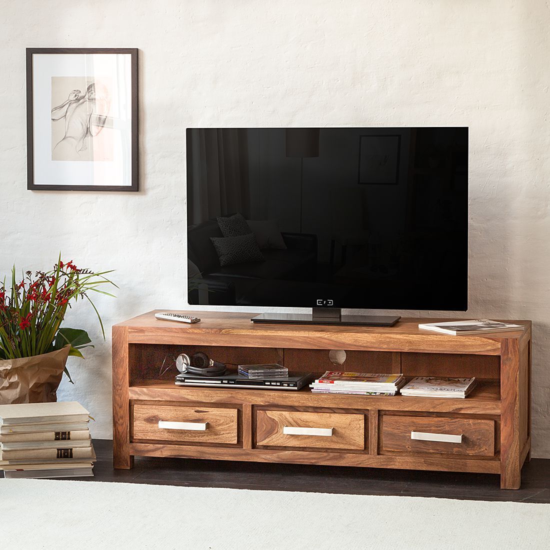 Solid sheesham Wood Showcase Tv Unit Cabinet - Furnishiaa -  - 