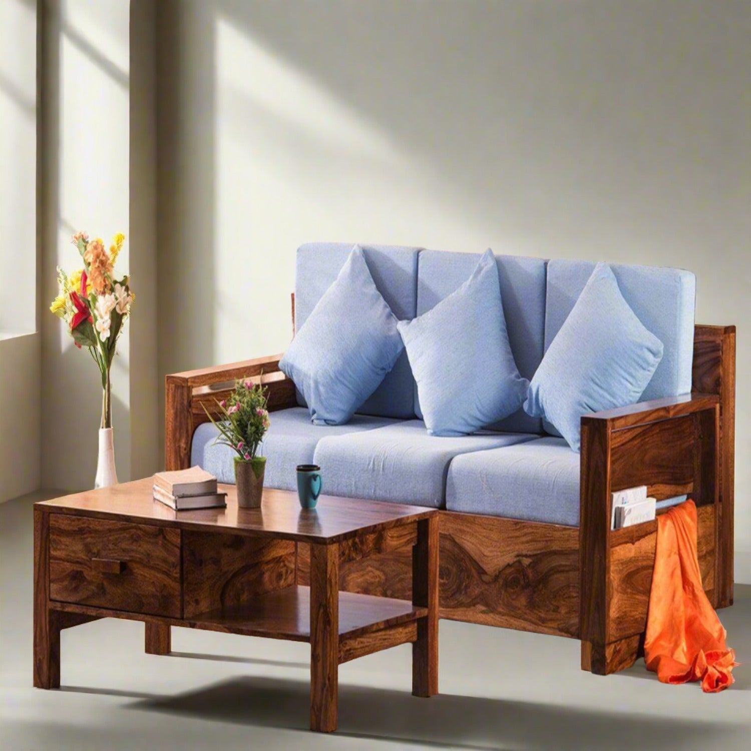 Solid sheesham Wood Sofa set for living room - Furnishiaa -  - 