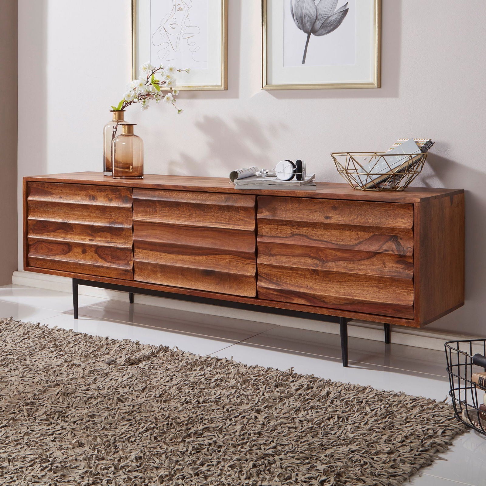 Solid sheesham wood showcase tv unit cabinet - Furnishiaa -  - 