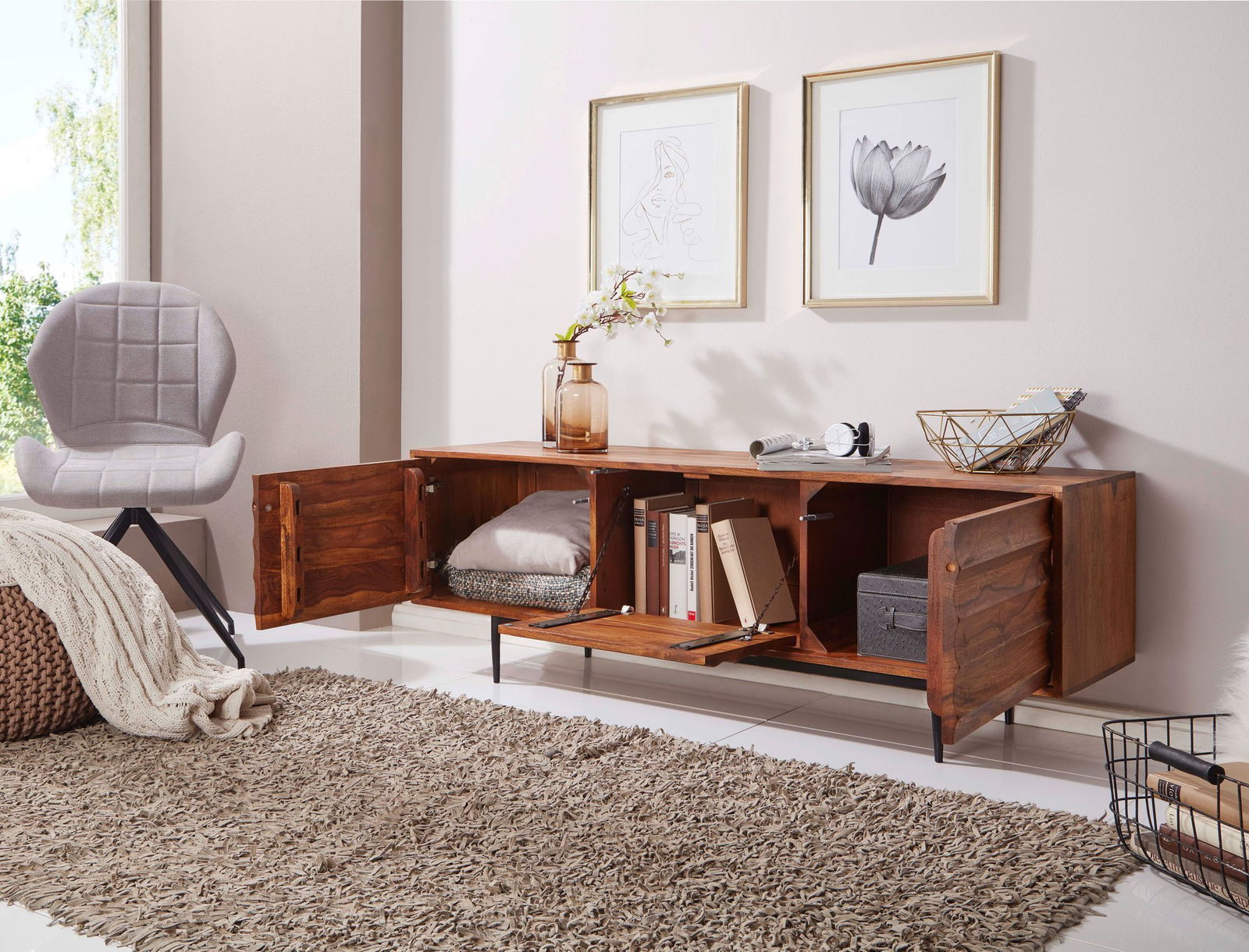 Solid sheesham wood showcase tv unit cabinet - Furnishiaa -  - 