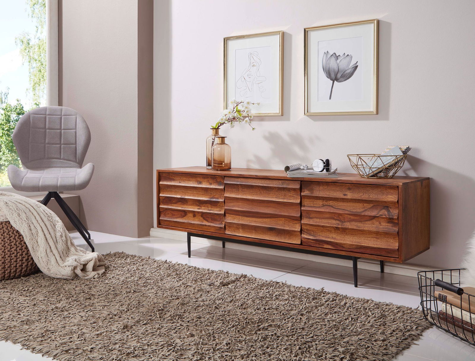 Solid sheesham wood showcase tv unit cabinet - Furnishiaa -  - 