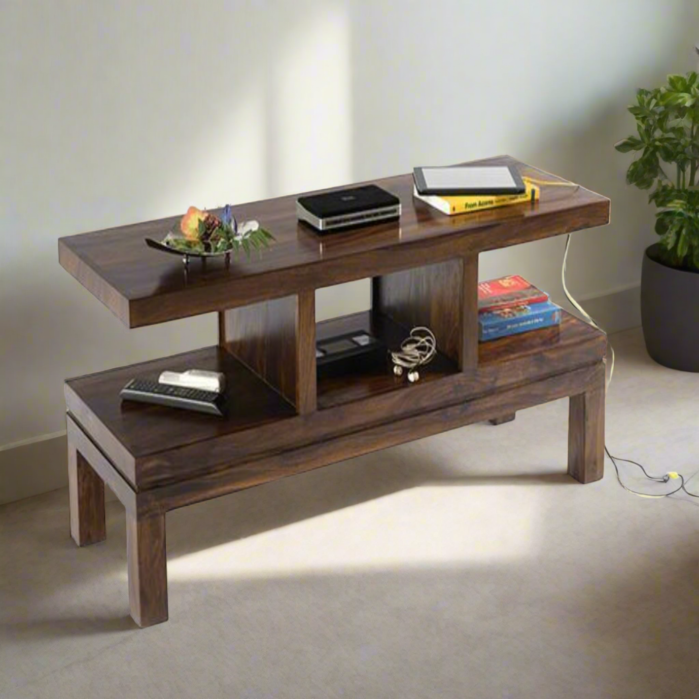 Solid sheesham wood showcase tv unit cabinet - Furnishiaa -  - 