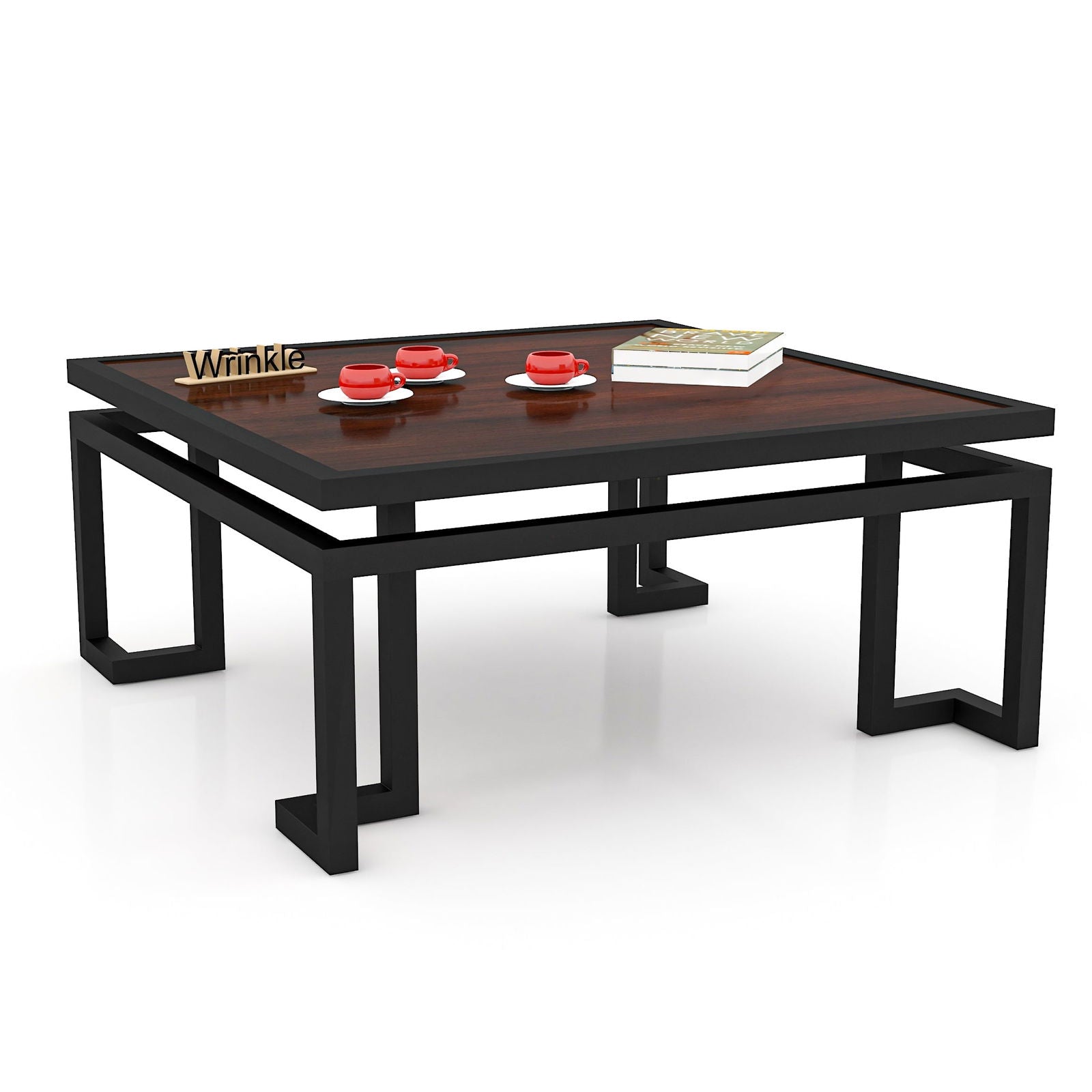 Square Shape Heeavy Table With Iron Frame And Solid Sheesham Wood Top - Furnishiaa -  - 