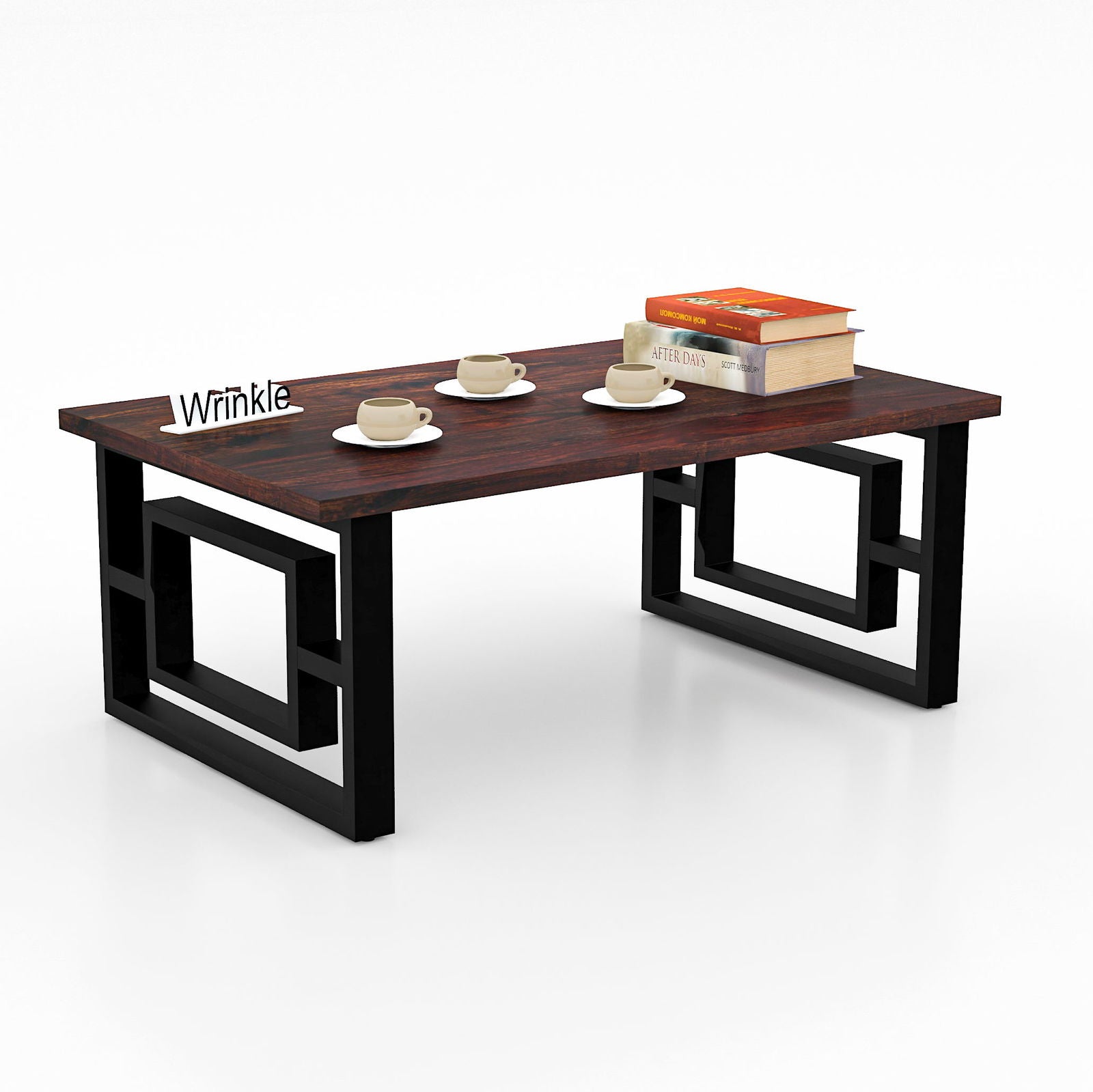 Supreme iron Center Table With Solid Sheesham Walnut Finished Top - Furnishiaa -  - 